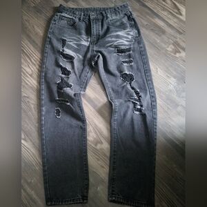 SHEIN Black Ripped Frayed Bleached Mens Denim Skinny Jeans
